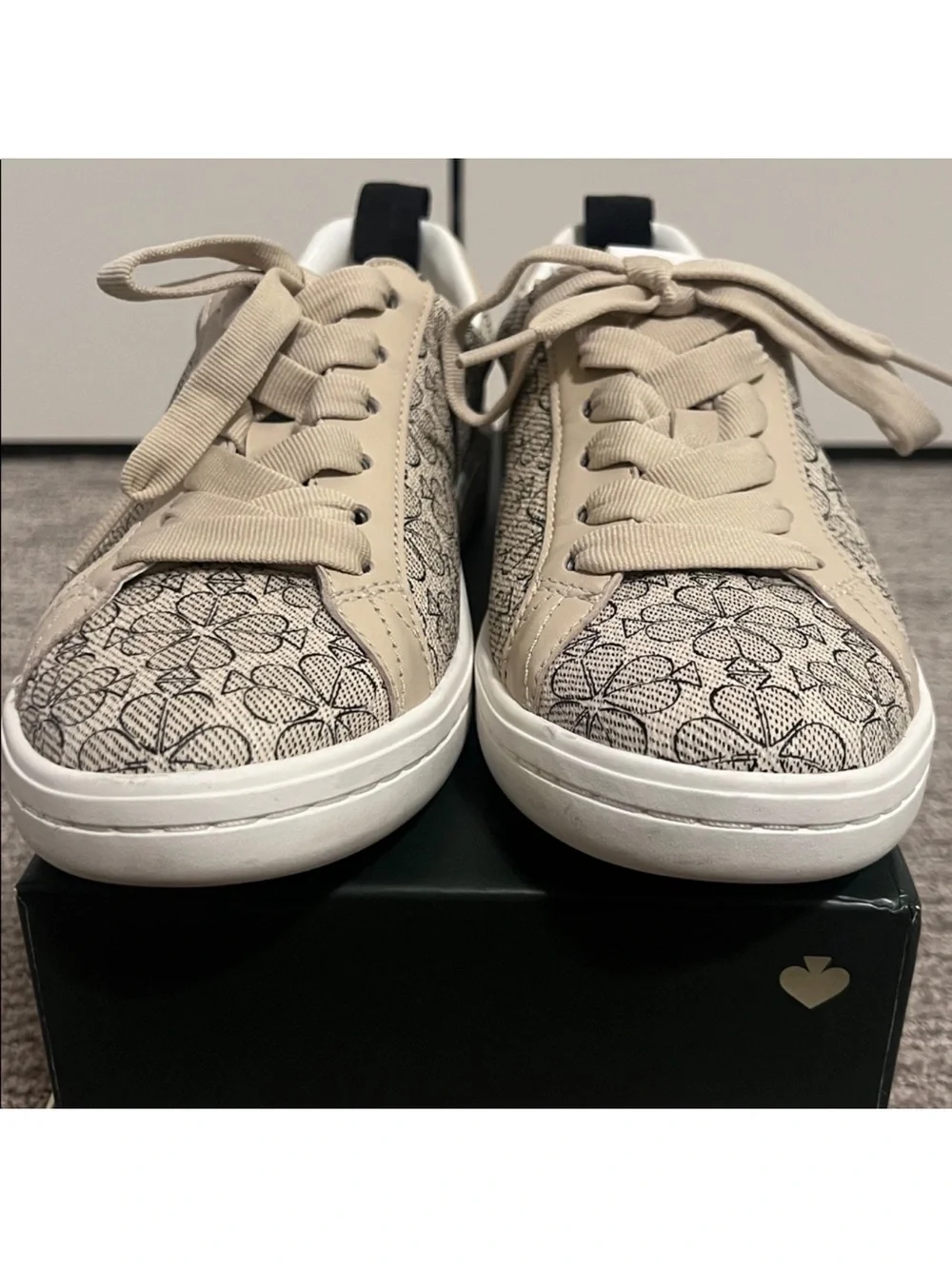 Kate Spade Cream and Black Spade Flower Lace-Up Sneakers - Size 7.5